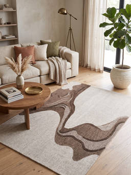 Neu Looms - Hand Tufted Modern Wave Wool Area Rug- Brown Beige
