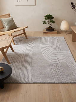 Neu Looms - Hand Tufted Modern Wave Wool Silk Area Rug- Beige