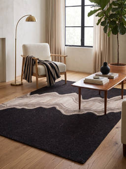 Neu Looms - Hand Tufted Natural Wool Area Rug- Abstract Canyon Black