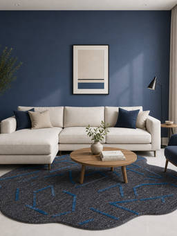 Neu Looms - Hand Tufted Modern Geometric Wool Silk Shaped Rug- Charcoal Blue