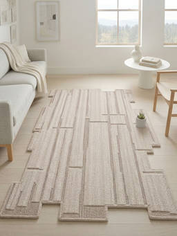 Neu Looms - Hand Tufted Modern Abstract Wool Shaped Rug- Beige
