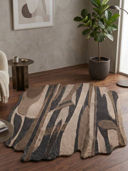Neu Looms - Hand Tufted Modern Abstract Wool Shaped Rug- Brown Charcoal