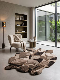 Neu Looms - Hand Tufted Modern Abstract Wool Shaped Rug- Brown Beige