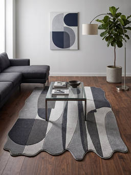 Neu Looms - Hand Tufted Modern Abstract Wool Silk Shaped Rug- Grey