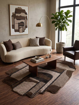 Neu Looms - Hand Tufted Modern Abstract Wool Shaped Rug- Mocha Brown