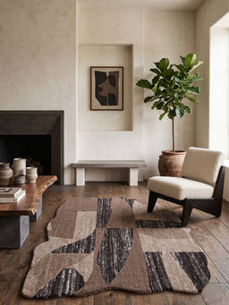 Neu Looms - Hand Tufted Modern Abstract Wool Shaped Rug- Brown Beige