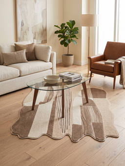 Neu Looms - Hand Tufted Modern Minimalist Wool Shaped Rug- Beige