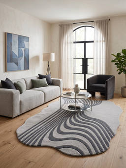 Neu Looms - Hand Tufted Modern Wave Wool Silk Shaped Rug- Grey