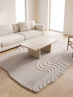 Neu Looms - Hand Tufted Modern Wave Wool Silk Shaped Rug- Beige