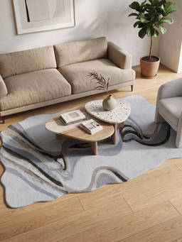 Neu Looms - Hand Tufted Wool Silk Shaped Rug- Modern Wave Beige