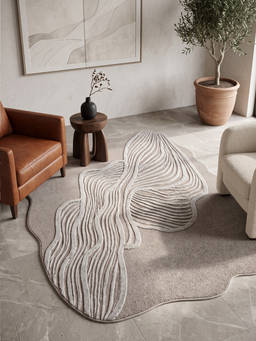 Neu Looms - Hand Tufted Wool Silk Shaped Rug- Abstract Contour Grey