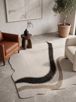 Neu Looms - Hand Tufted Natural Wool Shaped Rug- Abstract Flow Beige