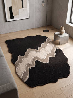 Neu Looms - Hand Tufted Natural Wool Shaped Rug- Abstract Canyon Black