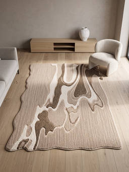 Neu Looms - Hand Tufted Natural Wool Shaped Rug- Abstract Marble Beige