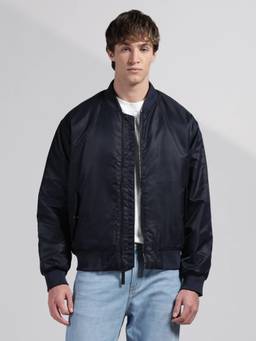 Calvin Klein - Men Blue Solid Regular Fit Nylon Bomber Jacket