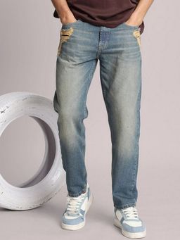 Bene Kleed - Men Blue Tinted Relax Fit With Pocket Distress Jeans
