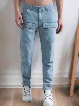 Bene Kleed - Men Blue Comfy Tapered Fit Cargo Denim Jeans