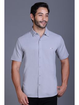 Parcel Yard - Men Grey Self Design Collar Neck Shirt