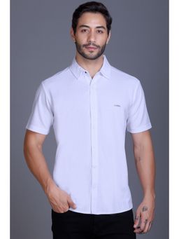 Parcel Yard - Men White Self Design Collar Neck Shirt