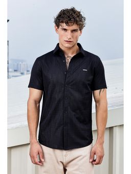 Parcel Yard - Men Black Self Design Shirt with Collar