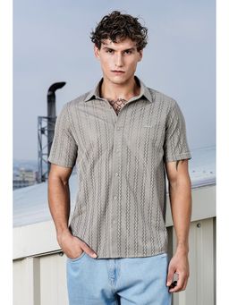 Parcel Yard - Men Beige Self Design Shirt with Collar