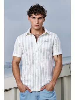 Parcel Yard - Men White Self Design Shirt with Collar