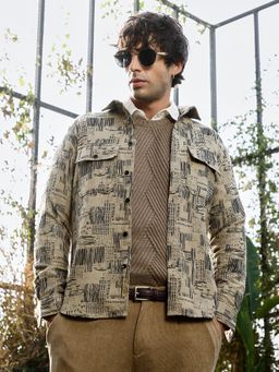 CAHOOT - Men Camel Beige Scratch-Jacquard Utility Shirt