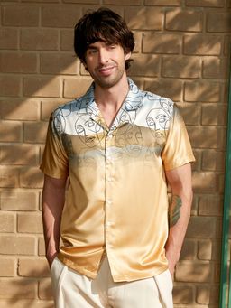 CAHOOT - Men Sand Multicolor Desert-Faces Satin Resort Shirt