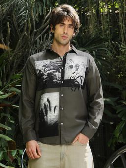 CAHOOT - Men Charcoal Grey Oceanic-Flora Imprint Shirt
