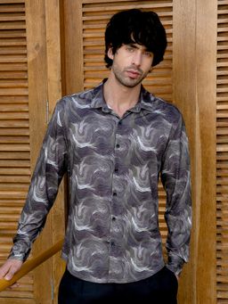 CAHOOT - Men Navy Blue Flow-Lined Imprint Shirt