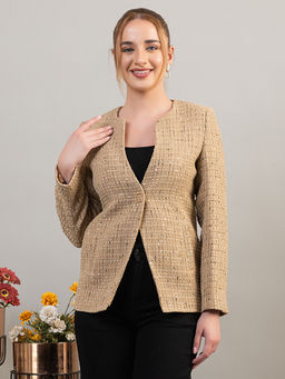 TWENTY ME - Cream Round Neck Checks Coat