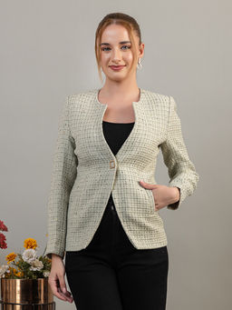 TWENTY ME - Green Round Neck Checks Coat