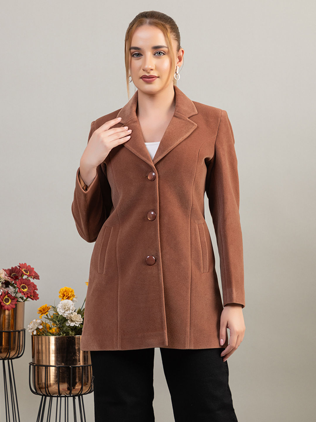 twenty me Brown Notched Lapel Solid Blazer-picture-34