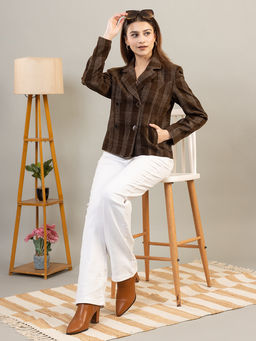 TWENTY ME - Brown Notched Lapel Checks Blazer