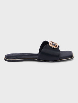 IYKYK by Nykaa Fashion - Black Solid Round Toe Gold Buckle Flats