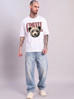 Griffel - White Grizzly Bear Oversized Cotton T-Shirt