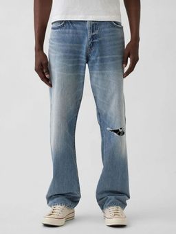 GAP - Blue Men's Solid Mid Waist Ripped Jeans