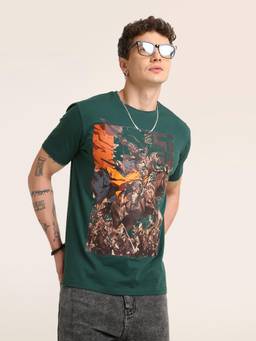 BLNK - Green Arthur Warrior Printed Premium Cotton T-Shirt