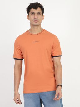 Ben Sherman - Men Orange Solid Cotton T-Shirt