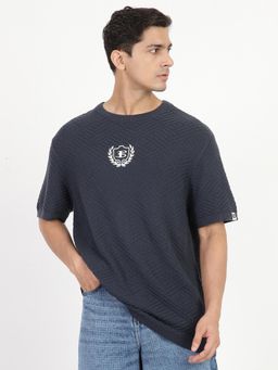 Ben Sherman - Men Navy Blue Textured Knitted T-Shirt