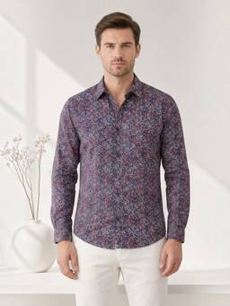 Oxolloxo - Men Multicolor Floral Print Collared Long Sleeve Shirt