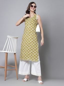 Kipek - Womens Green Leaf Print Kurta