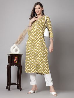 Kipek - Womens Green Leaf Print Kurta