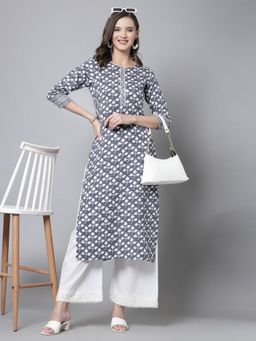 Kipek - Womens Grey Leaf Print Kurta