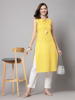 Kipek - Womens Yellow Printed Kurta