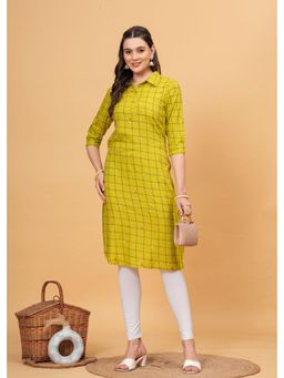 Kipek - Womens Green checks print Straight Kurta