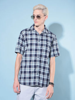 CRIMSOUNE CLUB - Mens Green Tartan Checks Cotton Shirt