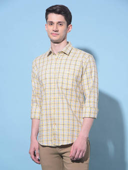 CRIMSOUNE CLUB - Mens Yellow Tartan Checks Cotton Shirt