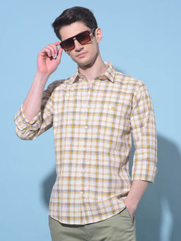 CRIMSOUNE CLUB - Mens Yellow Tartan Checks Cotton Shirt
