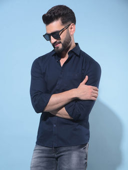 CRIMSOUNE CLUB - Mens Navy Blue Cotton Shirt